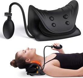 PU Foam Airbag Traction Pillow Polyurethane Cervical Massage Traction (Color: Black)