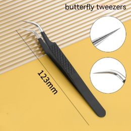 Stainless Steel Tweezers High Density Beauty Flowering Grafting False Eyelash Tweezers (Option: Butterfly Tweezers)