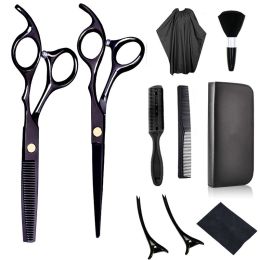 Household Flat Cut Color Hair Salon And Haircut Scissors Set (Option: Black-10pcs)