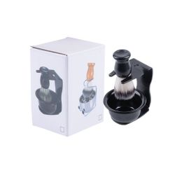 Cross-Border Men's Beard Suit Pogonotomy Brewing Bowl Barber Beard Cleaning Care Nylon Hair Beard Brush (Option: Black Beard Three Piece Set)